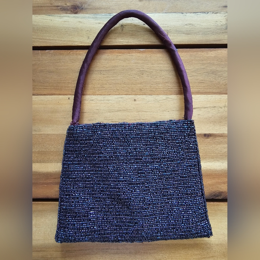 Vintage Beaded Bag | Color Plum | Size: 7.5"W x 5.5"H
